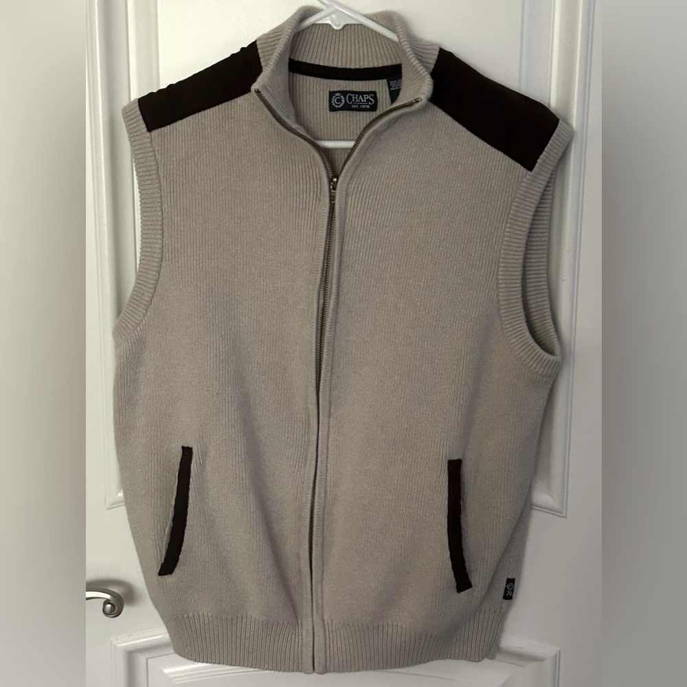 Chaps Full-Zip Sweater Vest with Microsuede Trim
